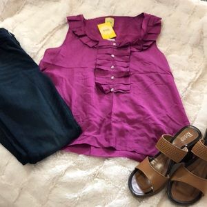 Filtre 100% silk top with ruffle detail.  NWT, size large.